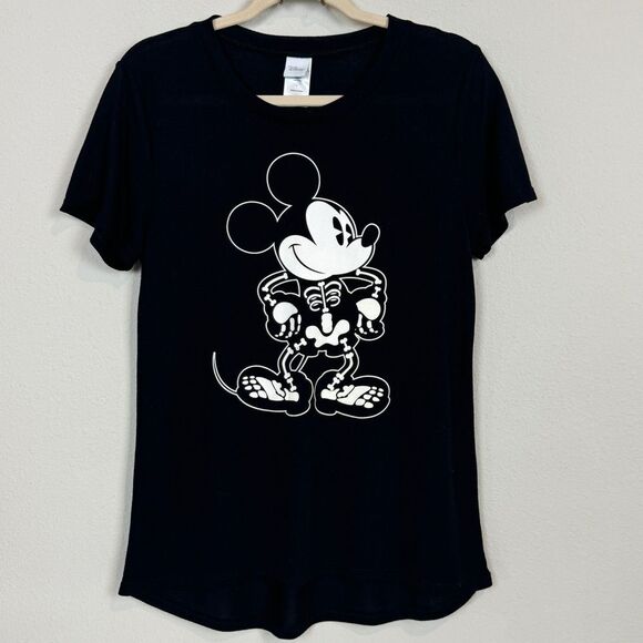 Disney Mickey Mouse Skeleton Halloween Black T-shirt L - Picture 1 of 7